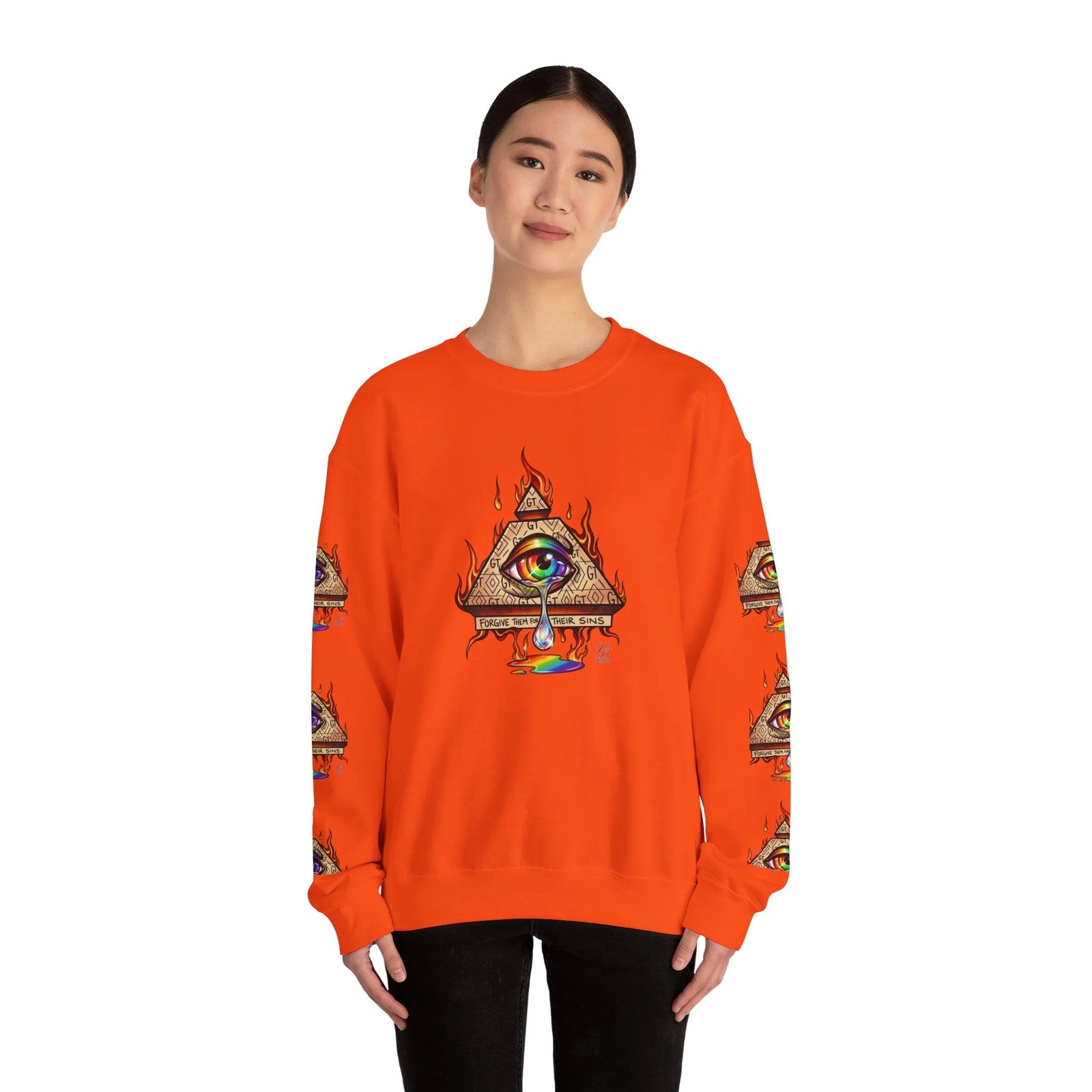Psychedelic All-Seeing Eye Sweatshirt | Triangle Eye Flame Rainbow Drip by GT