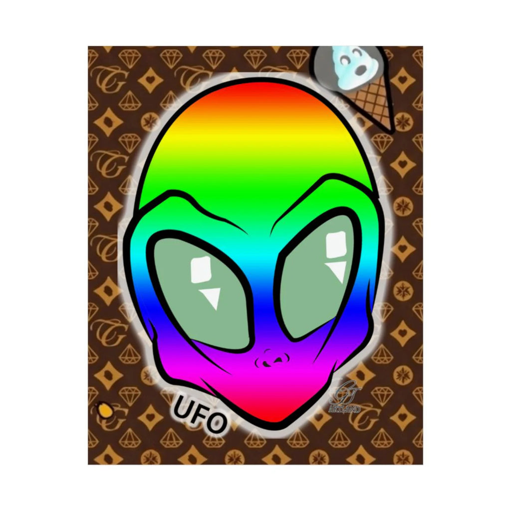 Rainbow Alien UFO Designer High Fashion Graffiti Designer Matte Vertical