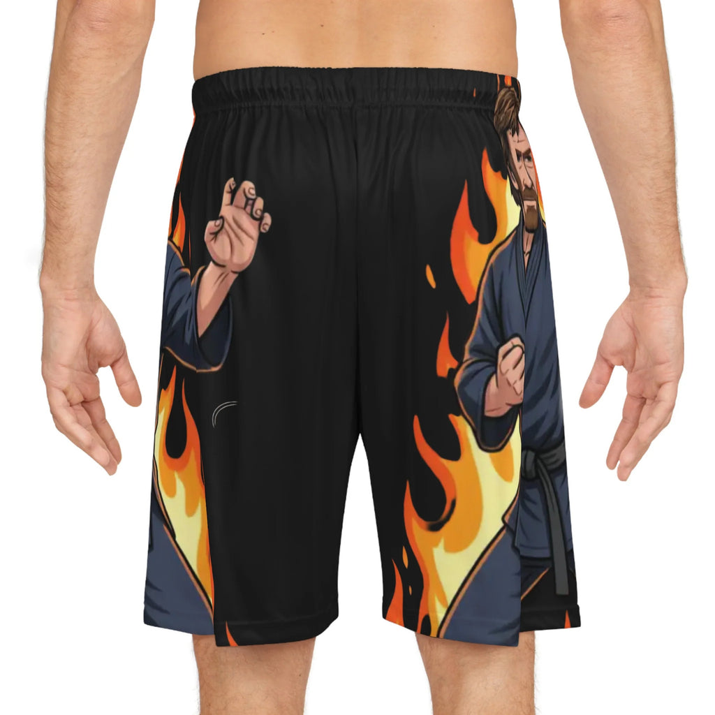 Martial Artist Chuck Norris Flames Basketball Shorts | Printed Athletic Shorts