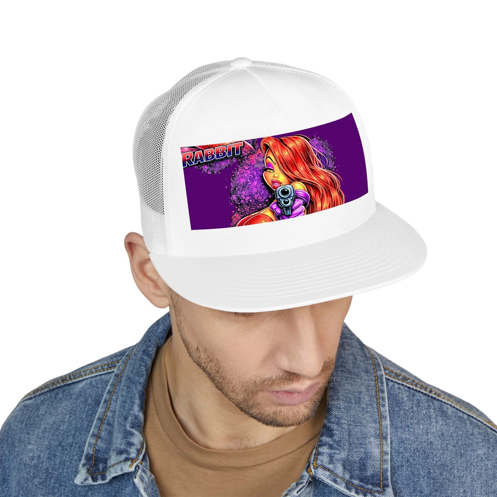 Redhead Rabbit Vixen Pointing Gun Trucker Cap | Retro Pop Art by GT Artland