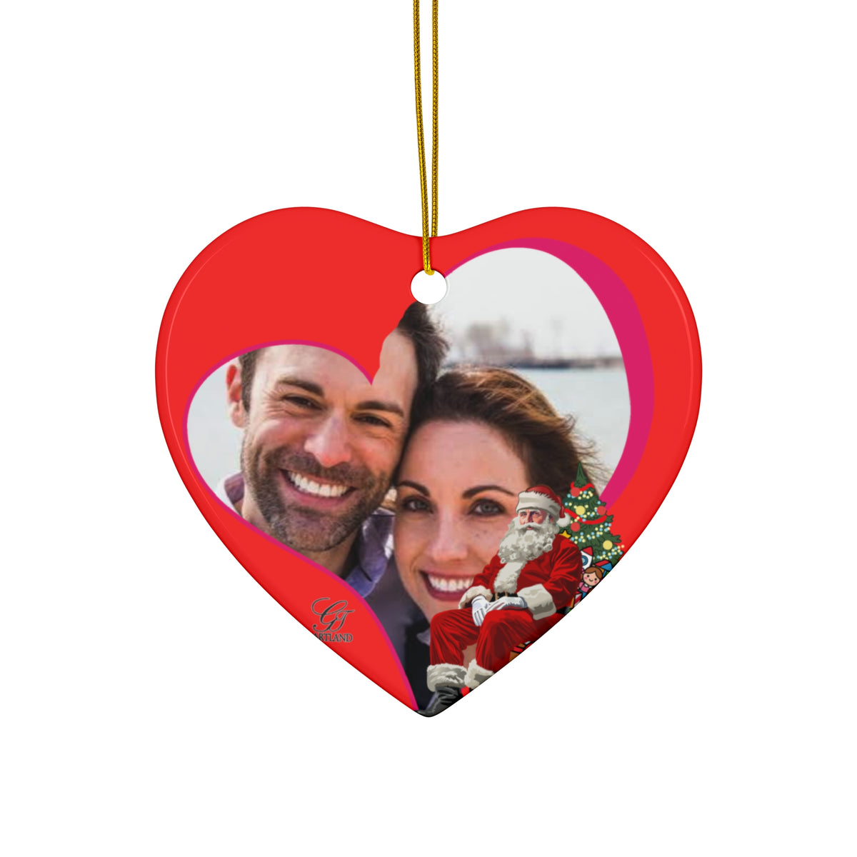 Personalized Photo Christmas Ornament — Ceramic Heart Round Holiday Keepsake by GT Artland