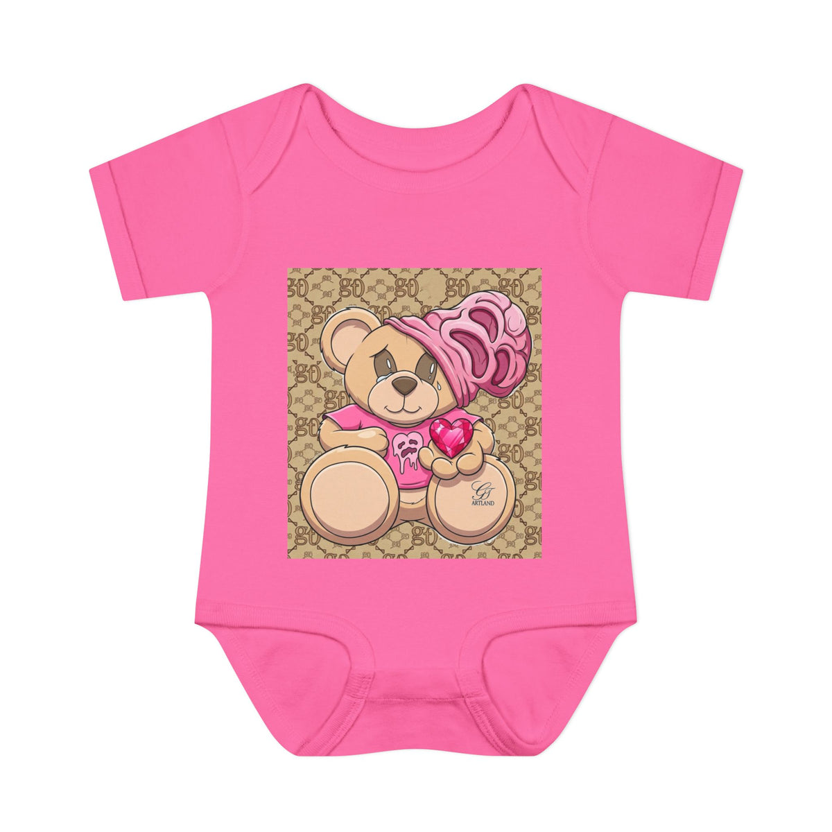 Pink Heart Teddy Bear Infant Bodysuit by GT Artland