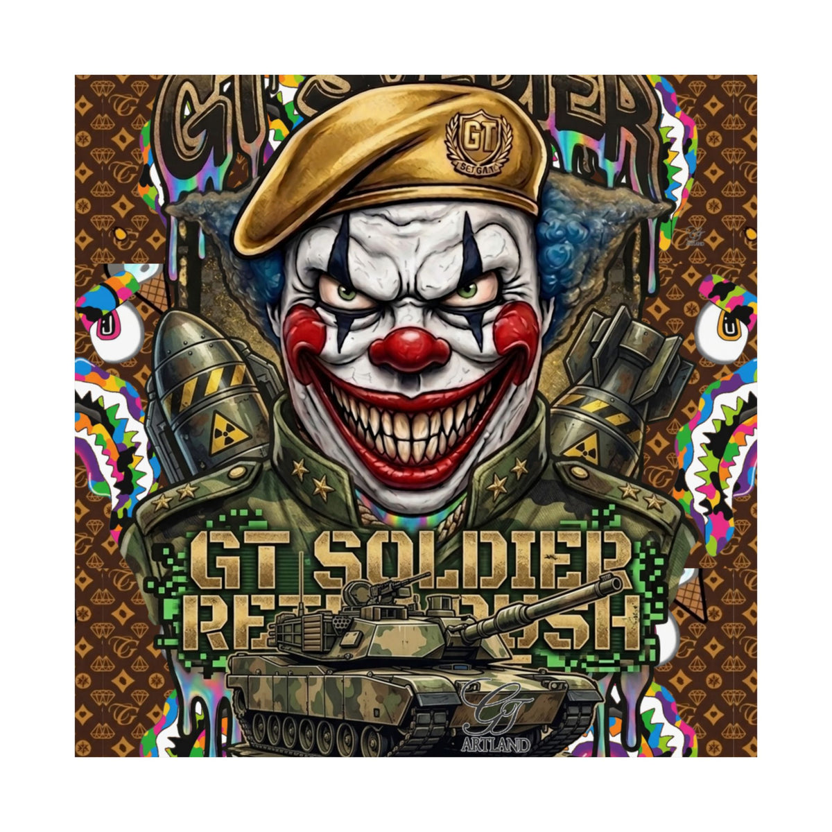 GT Soldier Clown Soldier | Military Tank Square Poster by GT Artland