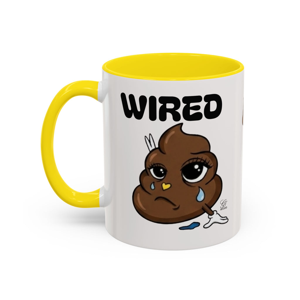 Wired Coffee Mug — Funny Poop Emoji Design Accent Mug (11/15 oz) by GT Artland