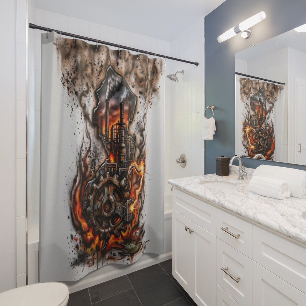 Industrial Factory New Jersey Skyline Shower Curtain | Smokestack Heatwave Urban Art by GT Artland