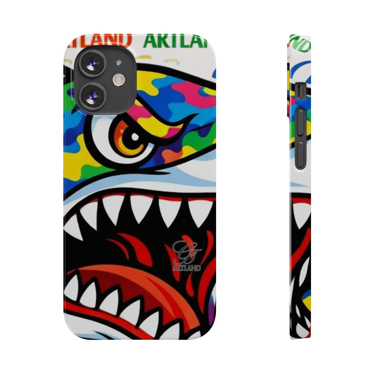 Colorful Designer Shark Face Slim Phone Case | Bold Shark Bite Graphic by GT Artland