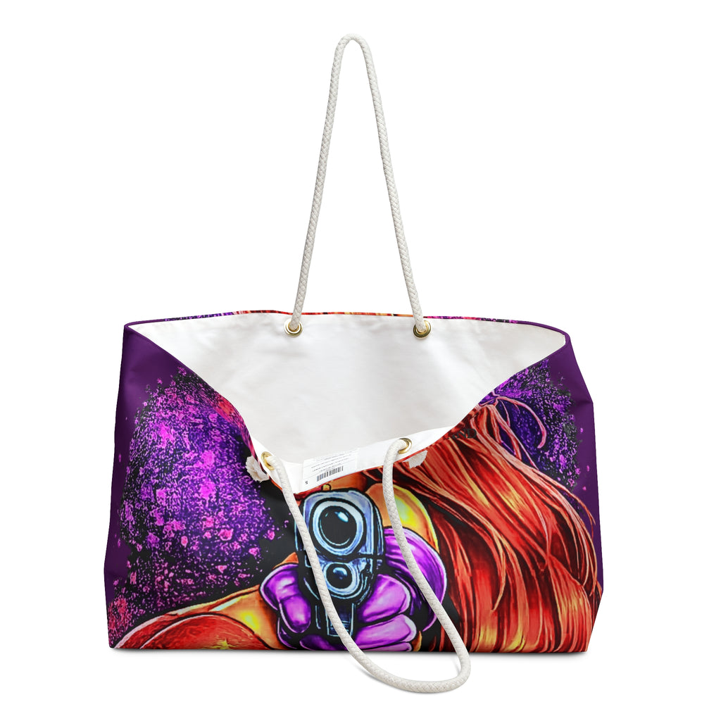 Rabbit Pin Up Vixen Military Woman Pointing Gun Weekender Bag | Bold Pop Art Illustration by GT Artland