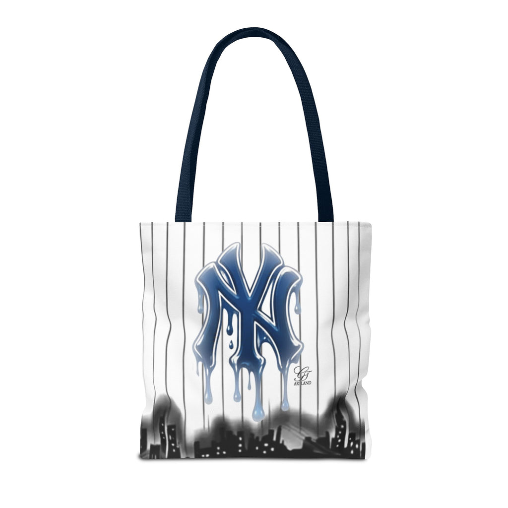 Drip NY Fan Gear Logo Pinstripe Tote Bag — Urban Baseball Cityscape by GT Artland