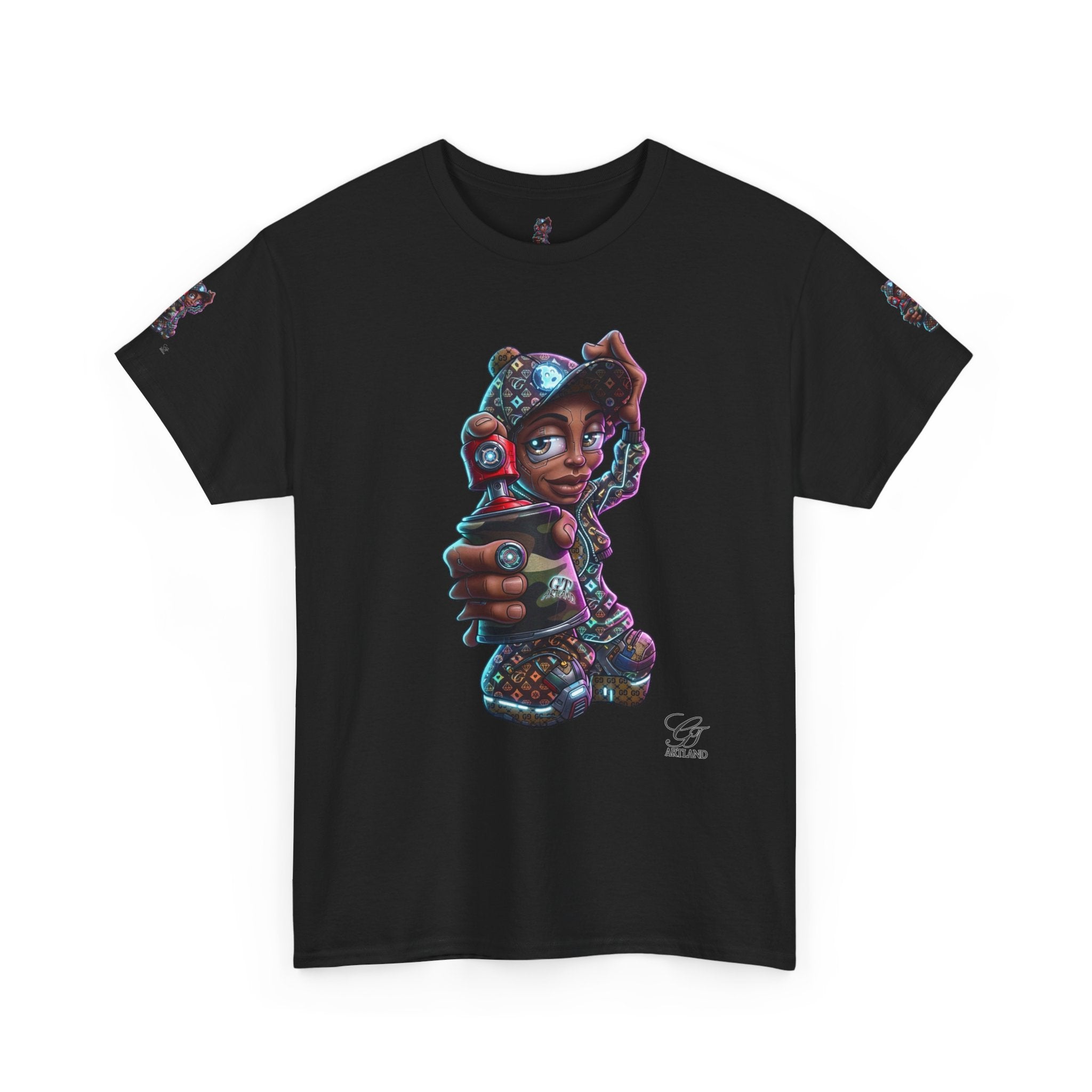 Ebony Futuristic Urban Spray Can Kid Gamer Tee - Cute Streetwear Graphic T-Shirt by GT Artland
