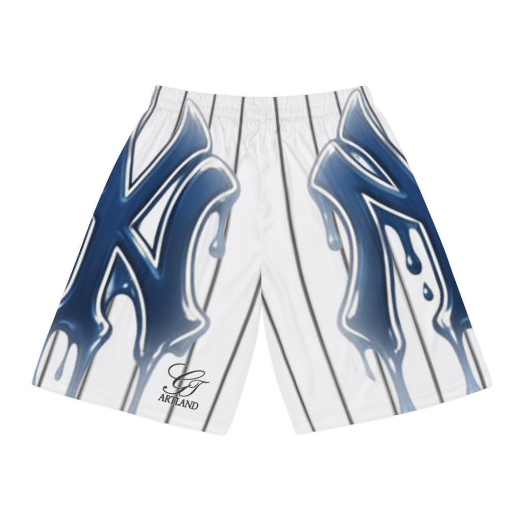 Dripping NY Logo Pinstripe Basketball Shorts | AOP Athletic Wear by GT Artland