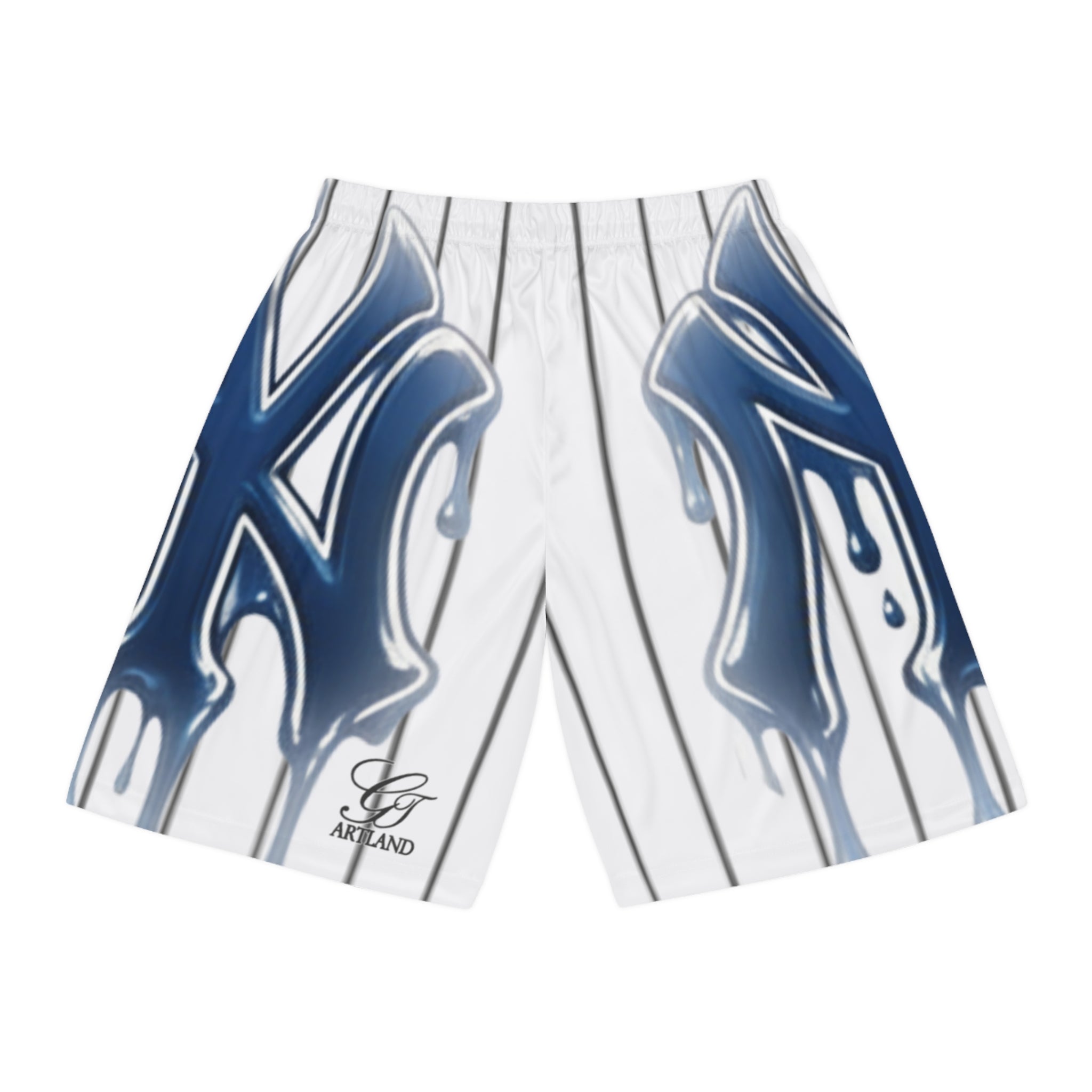 Dripping NY Logo Pinstripe Basketball Shorts | AOP Athletic Wear by GT Artland