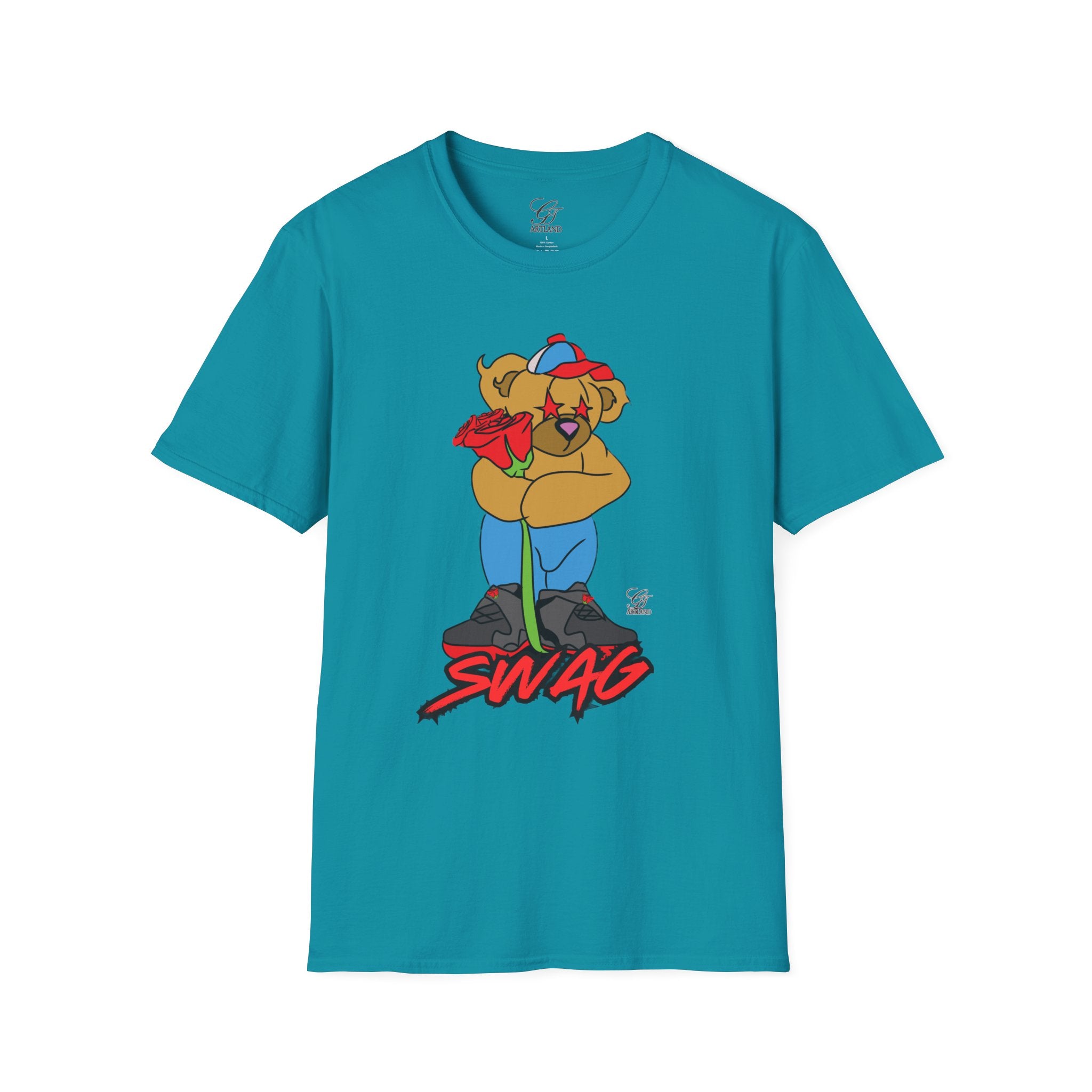 Cartoon Bear with Swag Graphic T-Shirt - Tee