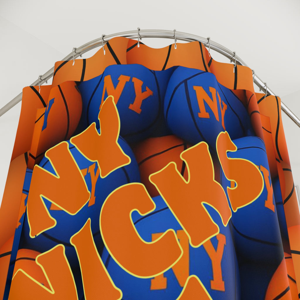 Orange and Blue Basketball Shower Curtain
