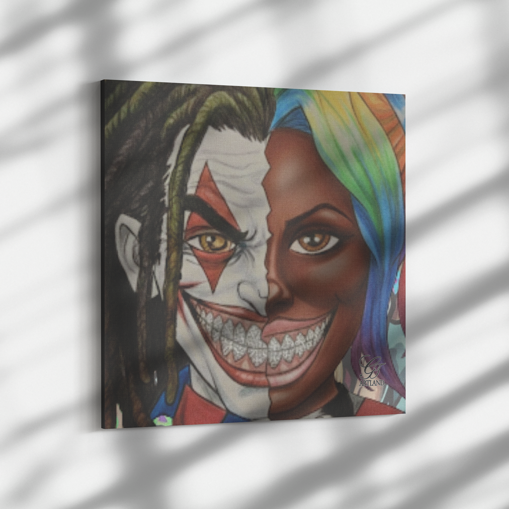 Joka Harley Twin Flame 2 Face Character Ebony Close Up Edition Square Canvas Wrap by GT Artland