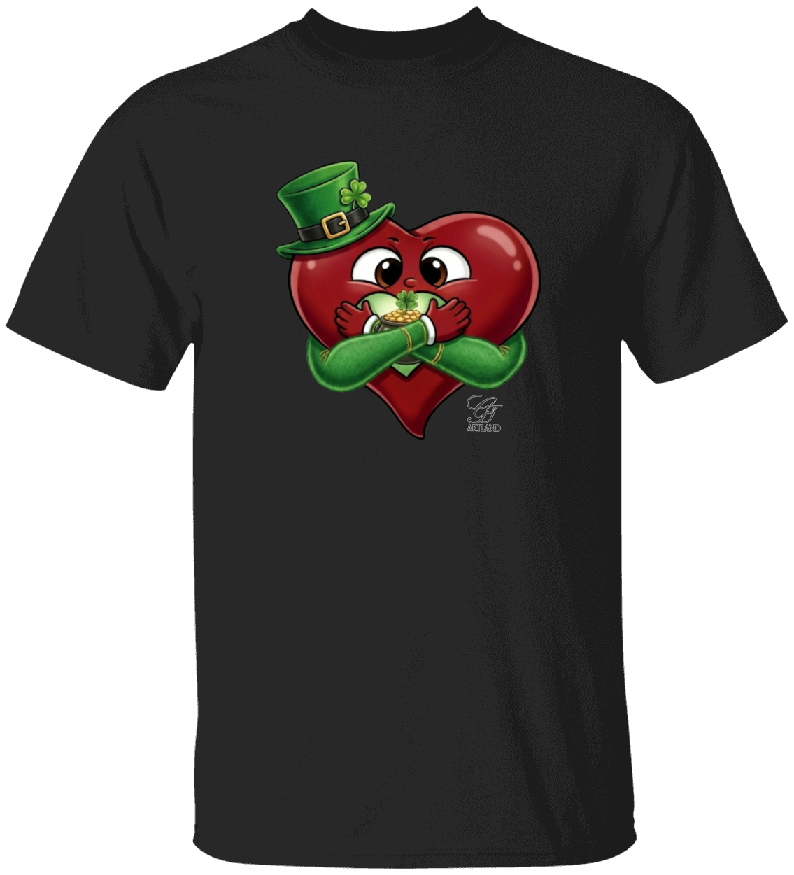Leprechaun Lovey Heart holding Pot of Gold Lucky Edition Unisex Heavy Cotton Tee by GT Artland