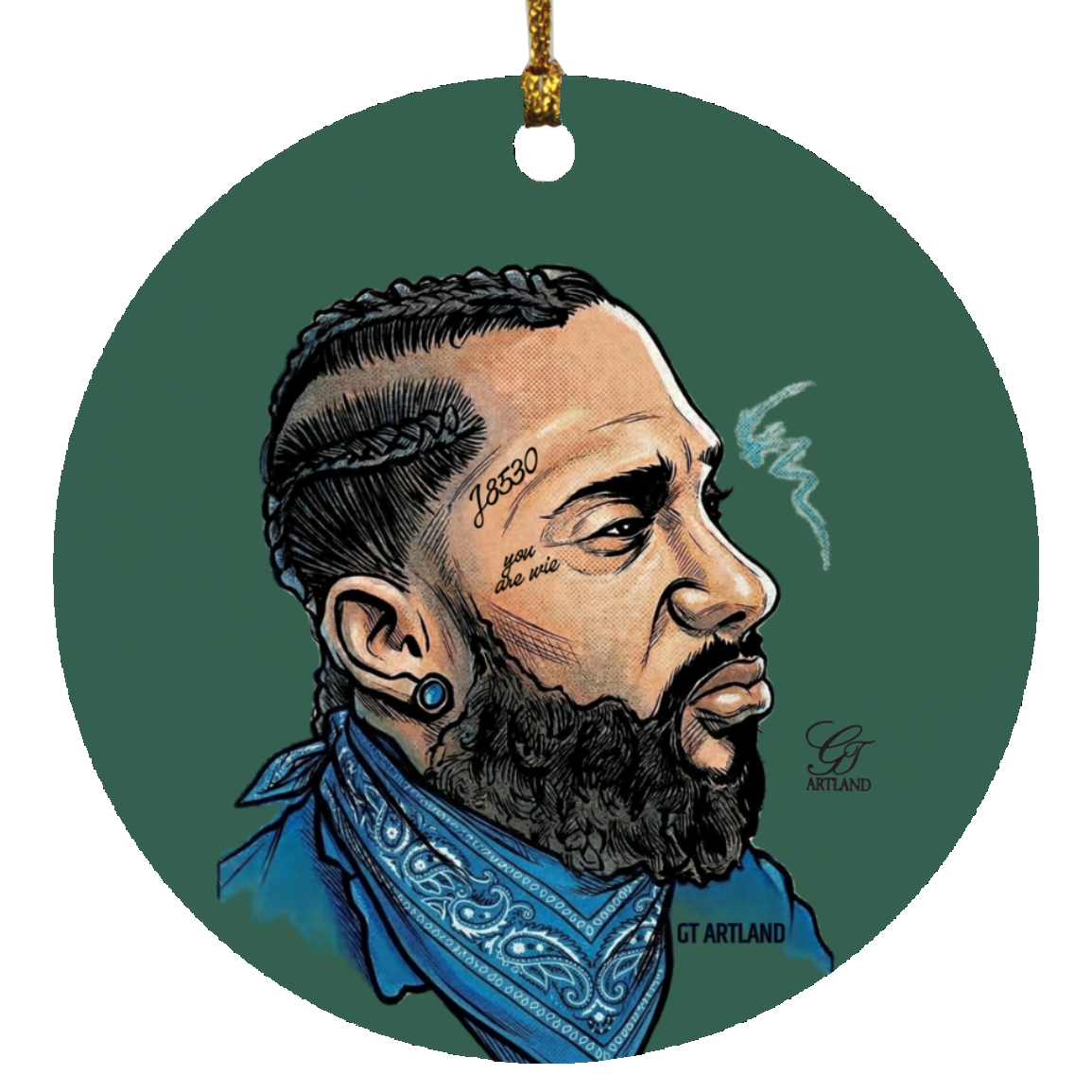Nipsey Airbrush Iconic rap Mogul SUBORNC Circle Ornament by GT Artland