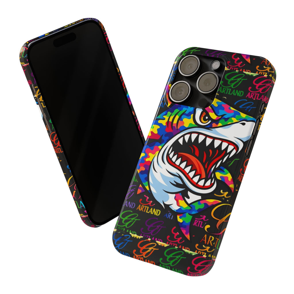 Colorful Shark GT Illustration Slim Phone Case | Neon Graffiti Pattern by GT Artland