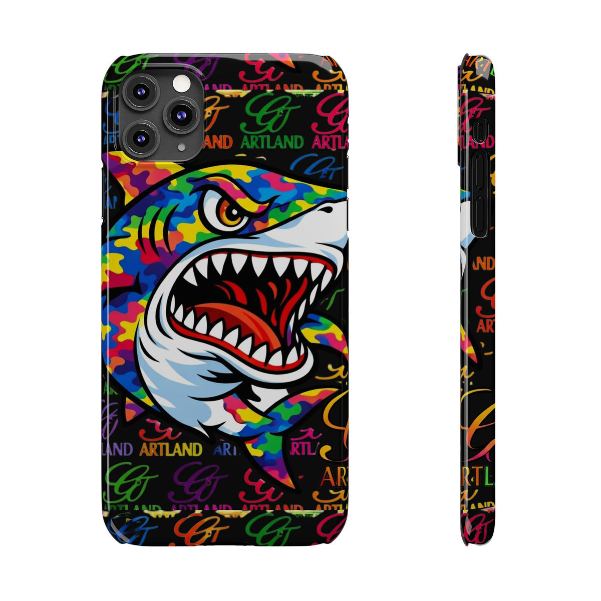 Colorful Shark GT Illustration Slim Phone Case | Neon Graffiti Pattern by GT Artland
