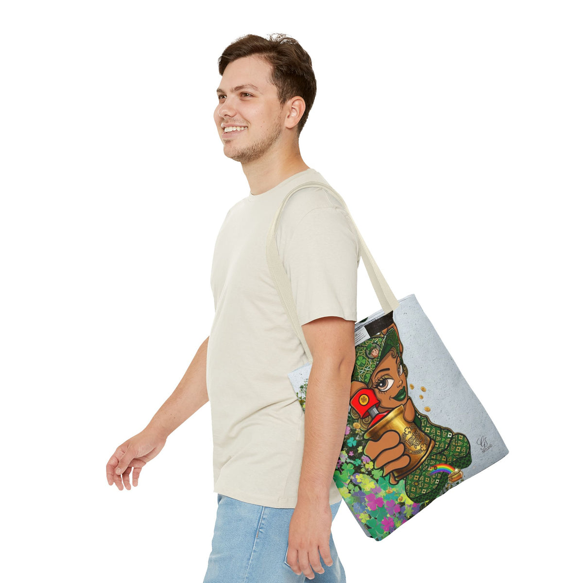 "Lucky Art" Spray Can Ebony Girl St Patrick Theme Designer Tote Bag by GT Artland