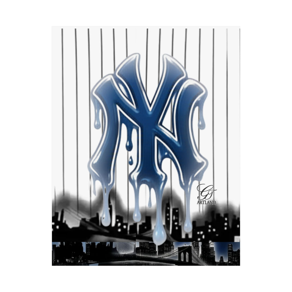 Dripping NY Logo Matte Vertical Poster | Baseball Pinstripe Art by GT Artland