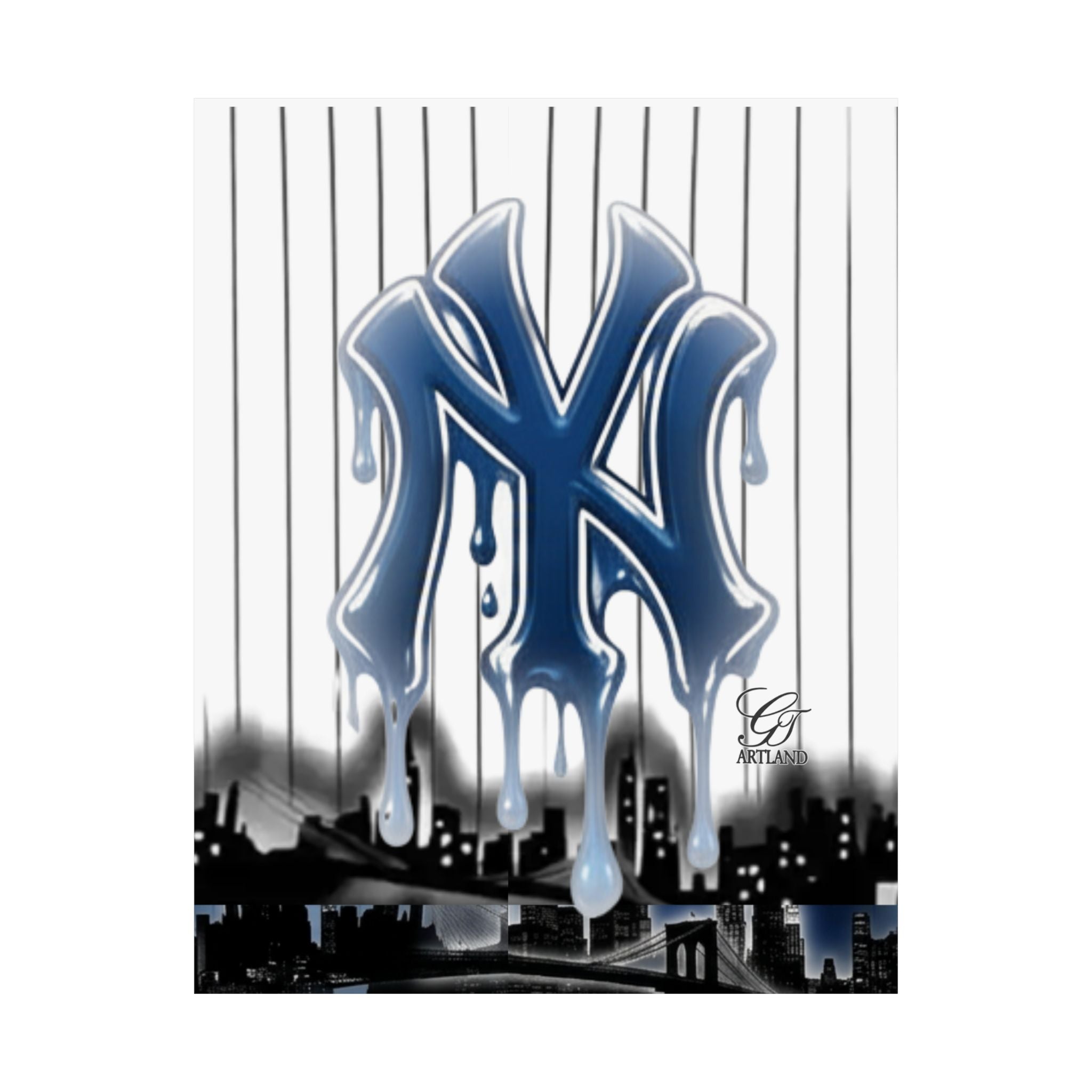 Dripping NY Logo Matte Vertical Poster | Baseball Pinstripe Art by GT Artland