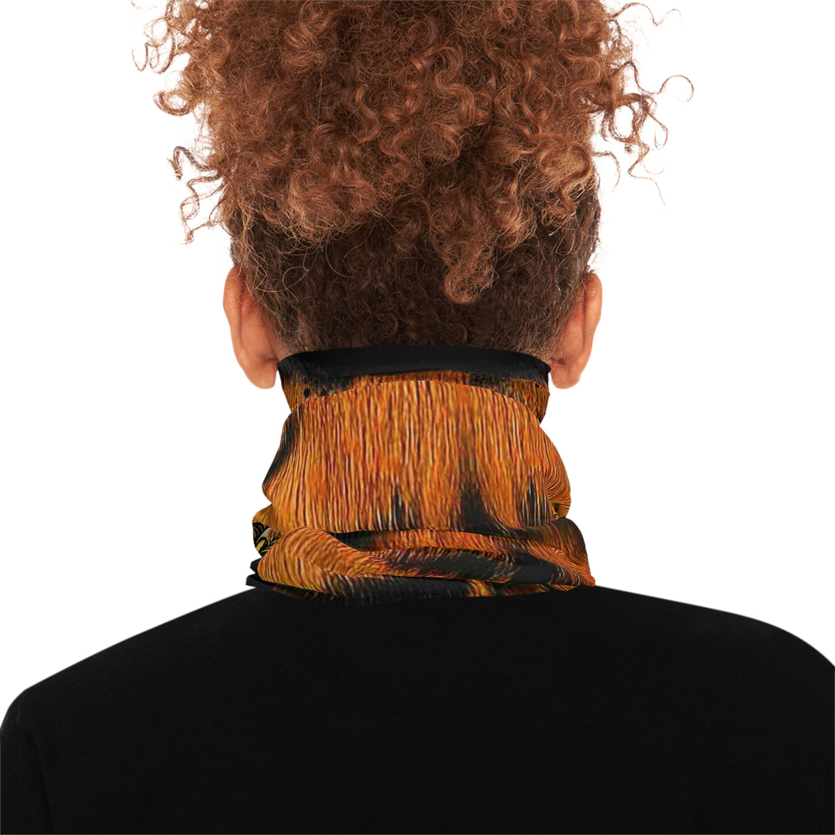 Flaming Coin Crest lightweight neck gaiter | Tiger Fur Pattern by GT Artland