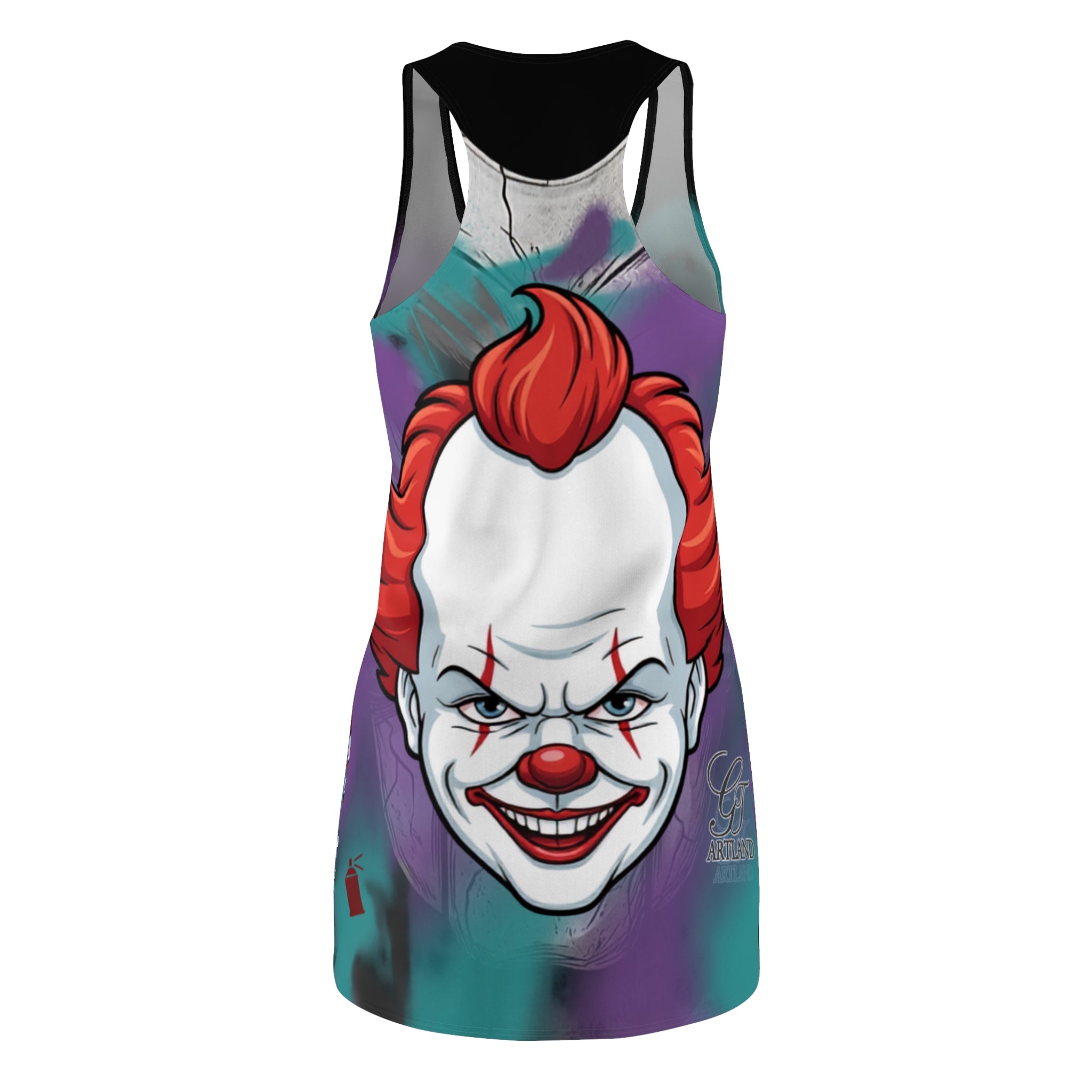 Scary Clown Face Racerback Dress | Horror Carnival Print