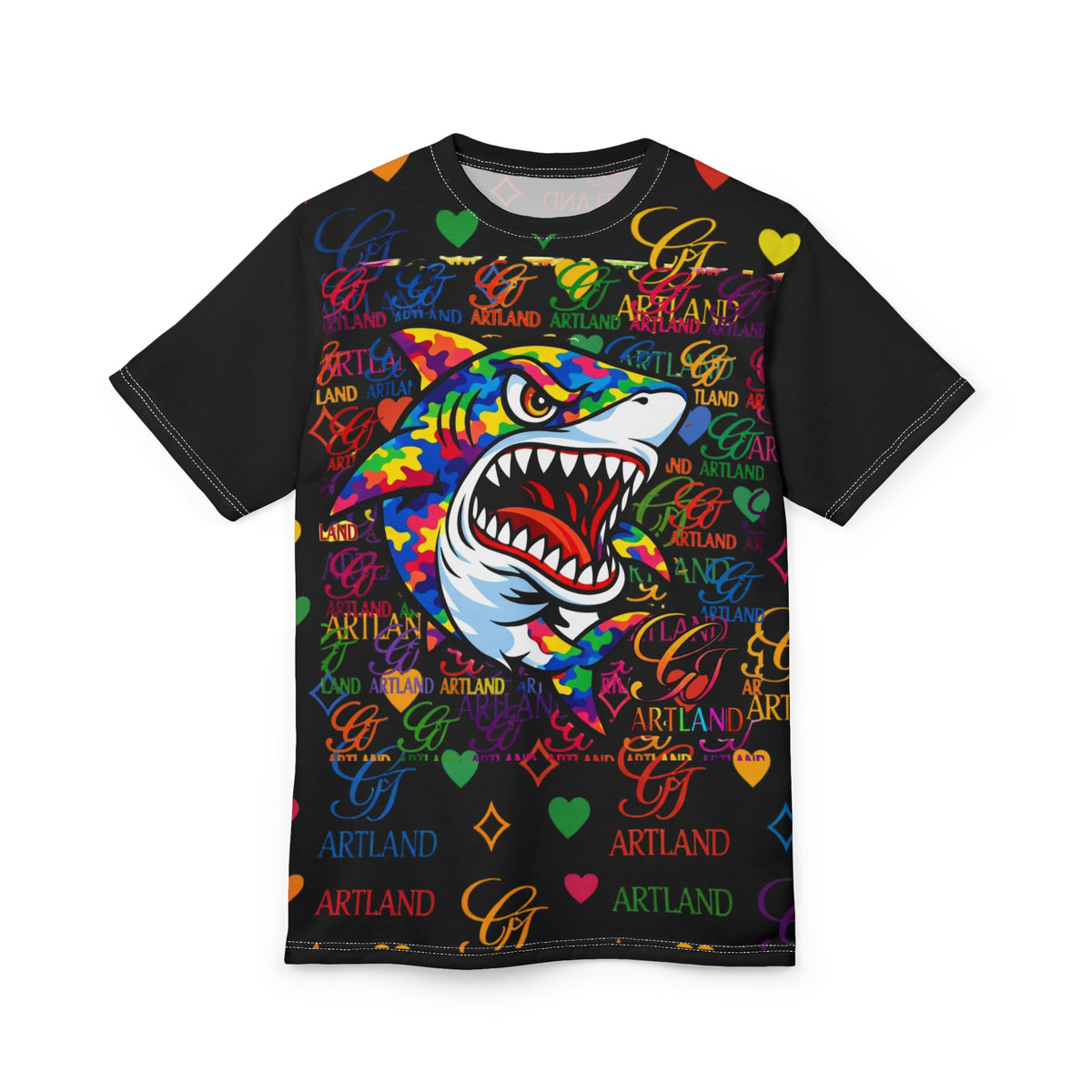 Colorful Shark GT Pop Art Designer Cut & Sew T-Shirt by GT Artland