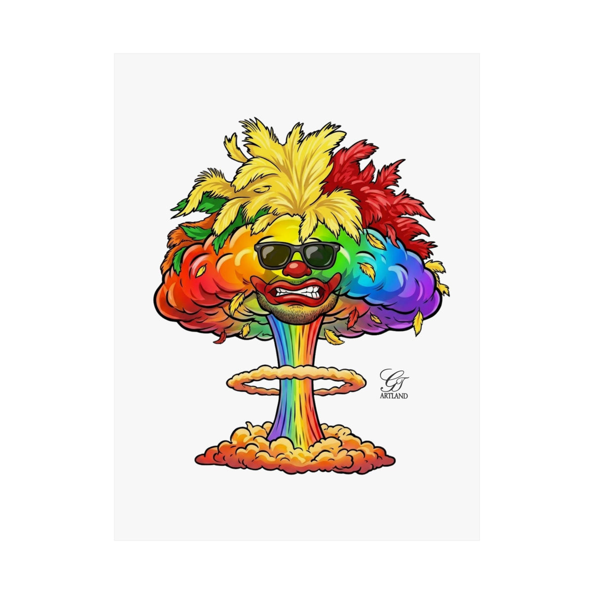 Rainbow Clown Mushroom Cloud Poster | Matte Vertical Art Print by GT Artland