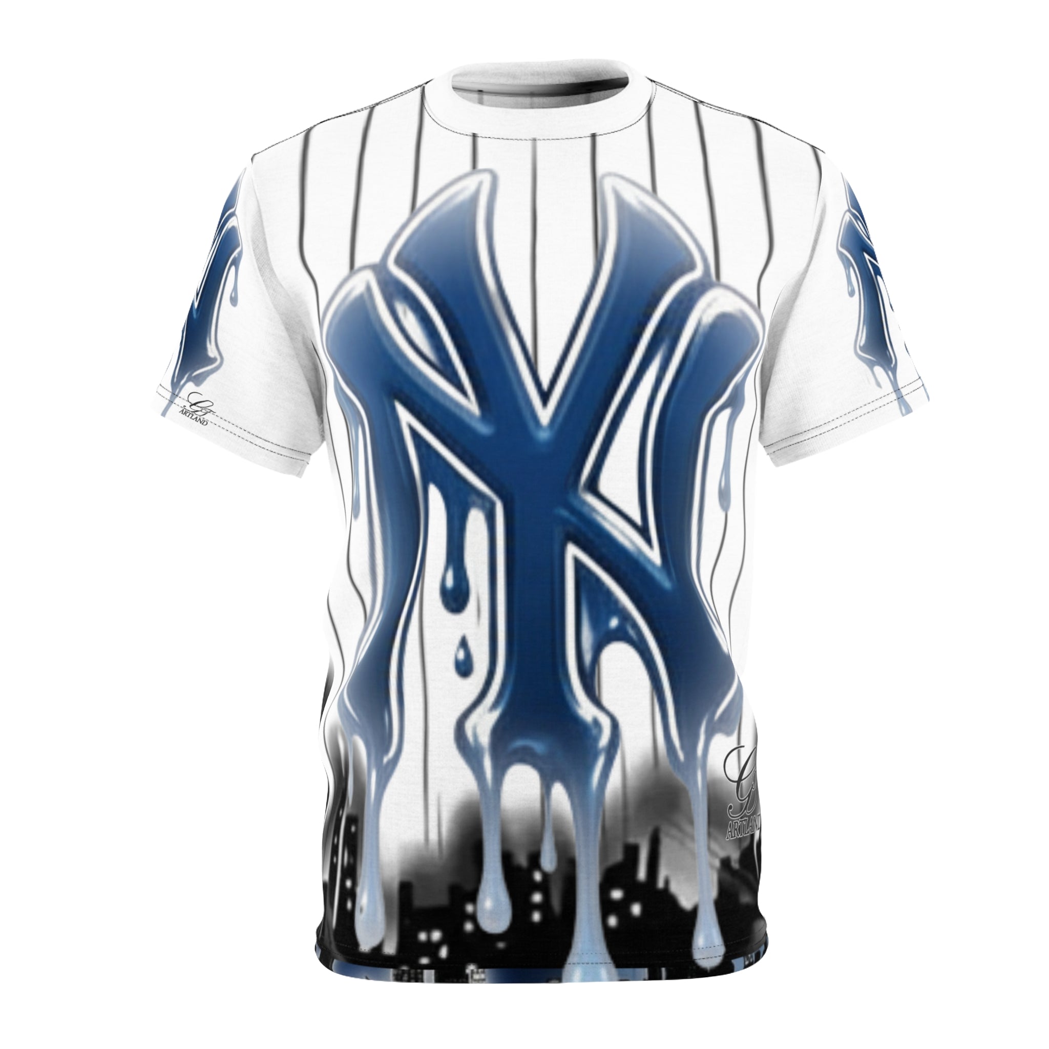 yank drip NYC style graffiti designer airbrush Lettering Tee | Baseball Pinstripe Shirt by GT Artland