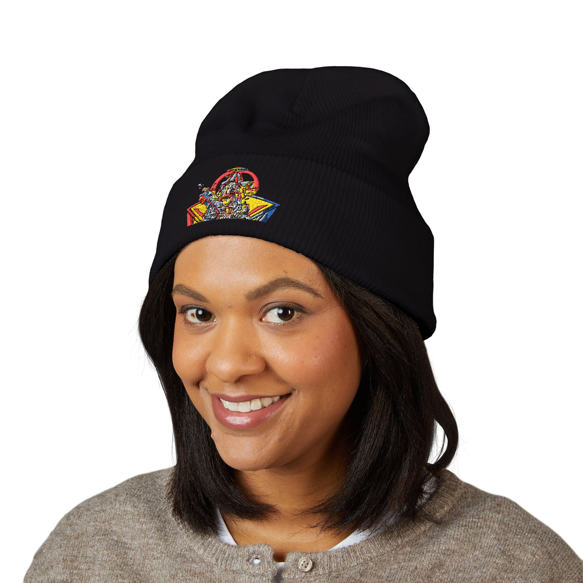 Retro Comic Duck Embroidered Cuffed Beanie