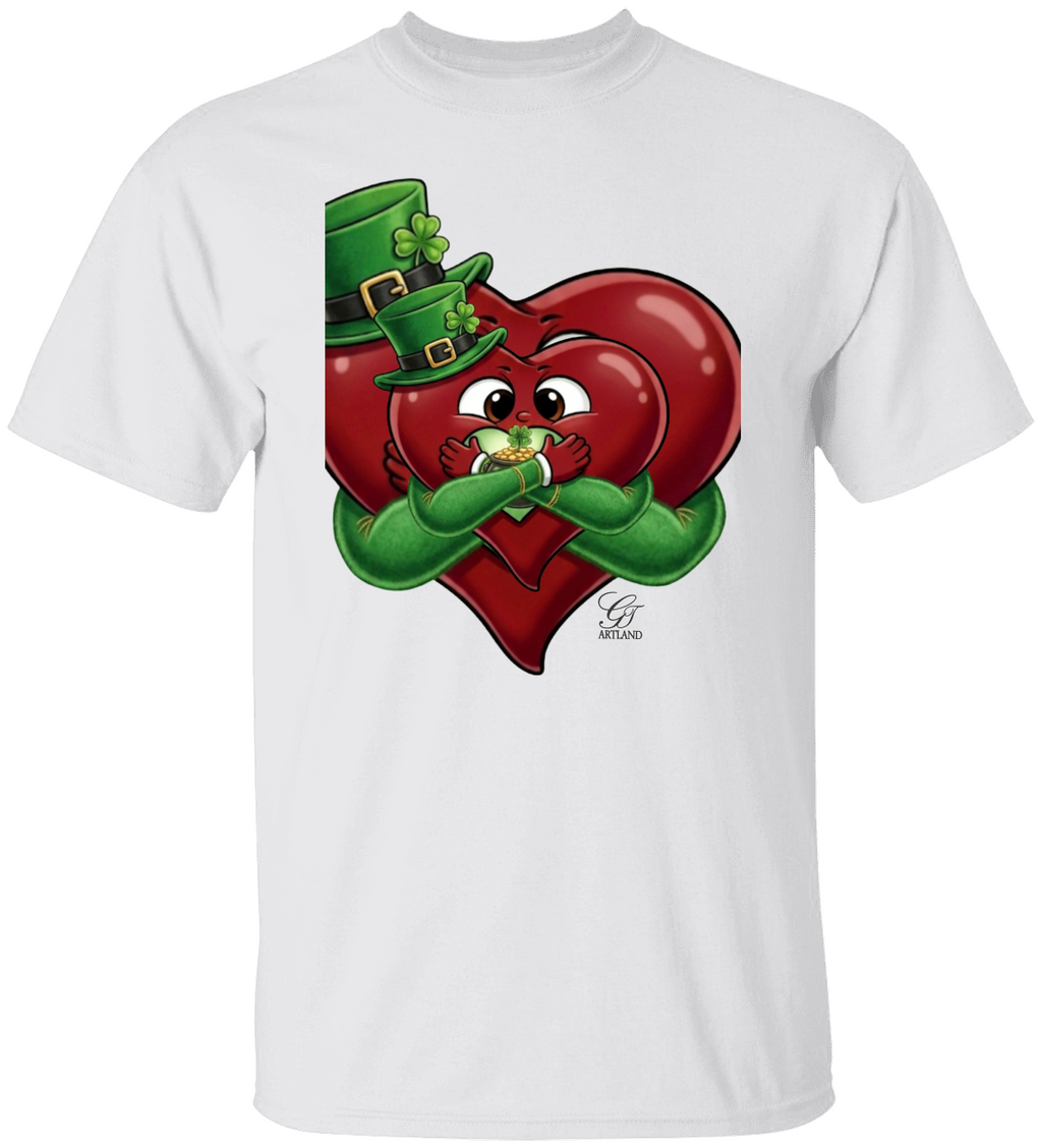 Leprechaun Lovey Heart holding Pot of Gold Lucky Edition Unisex Heavy Cotton Tee by GT Artland