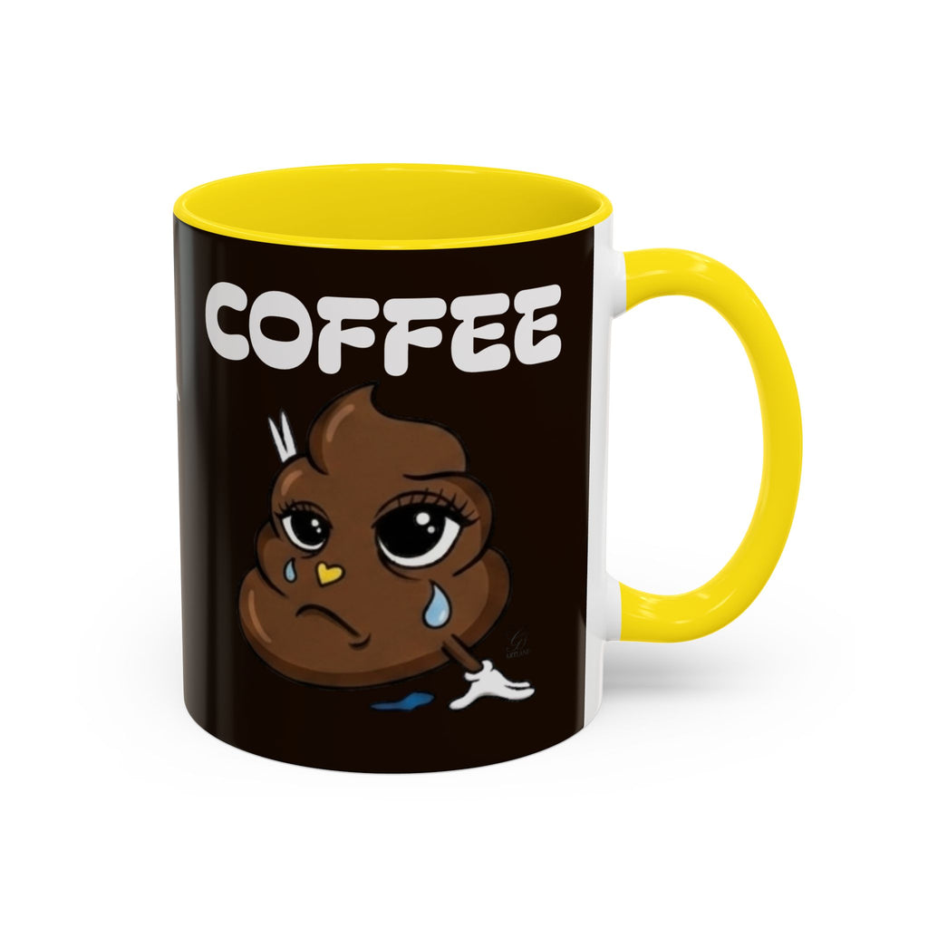 Coffee Mug — Cute Sad Poop Emoji with “COFFEE” Text Accent Mug by GT Artland