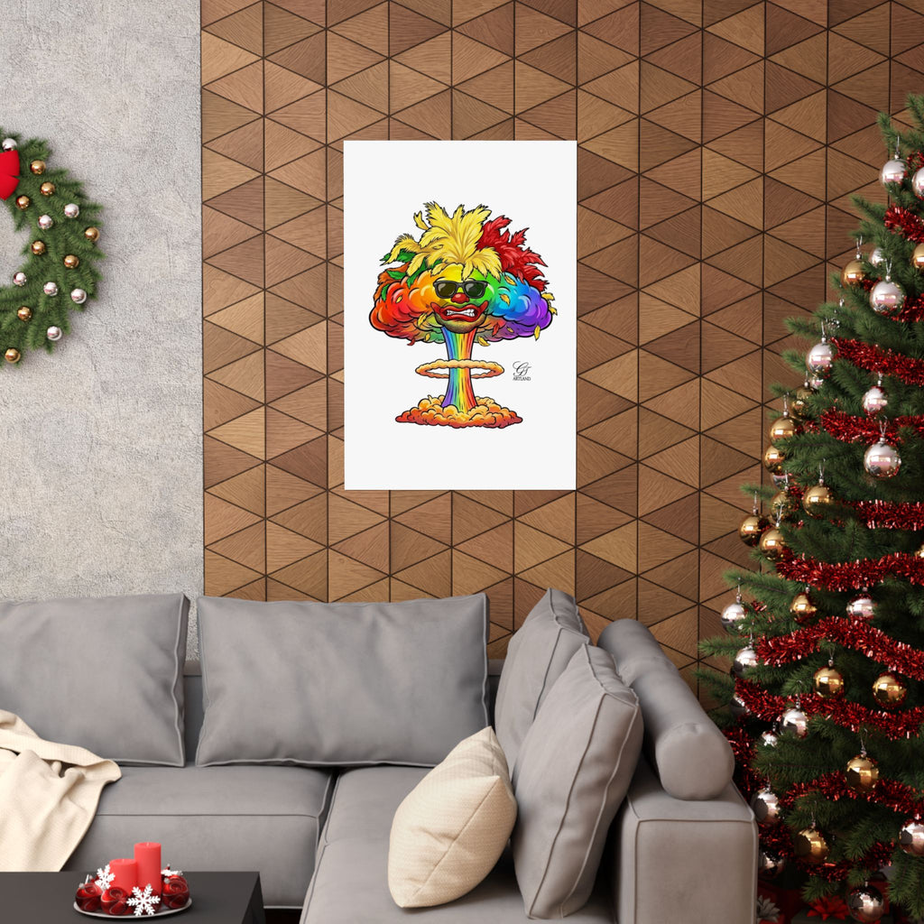 Rainbow Clown Mushroom Cloud Poster | Matte Vertical Art Print by GT Artland