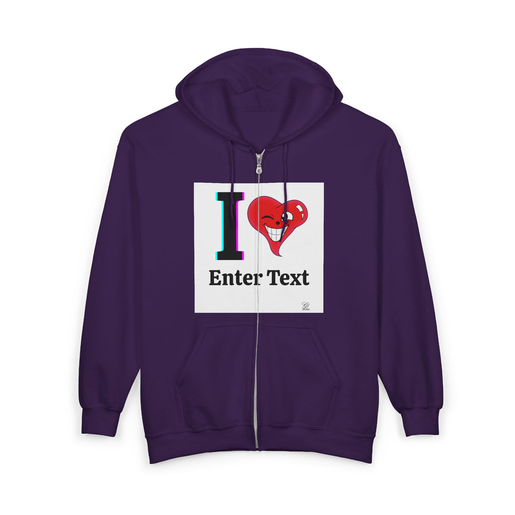 Unisex I LOVE Heavy Blend Full Zip Hooded Sweatshirt Hoodie | Full Zip Sweatshirt