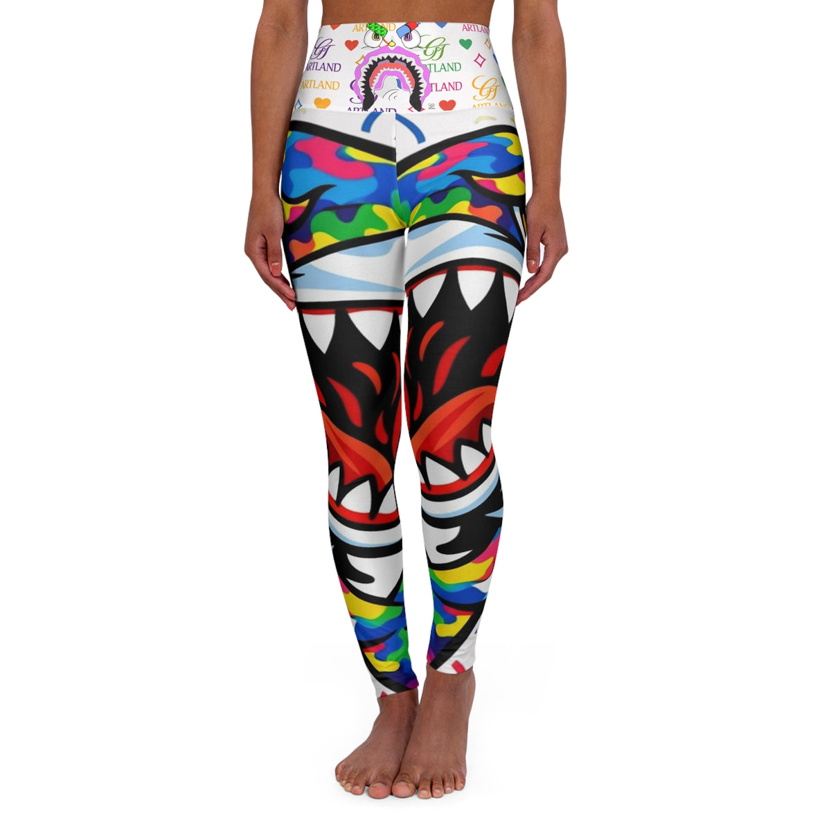 Colorful High Fashion Designer Shark GT Mouth Pattern Leggings | High Waisted Yoga Leggings by GT Artland