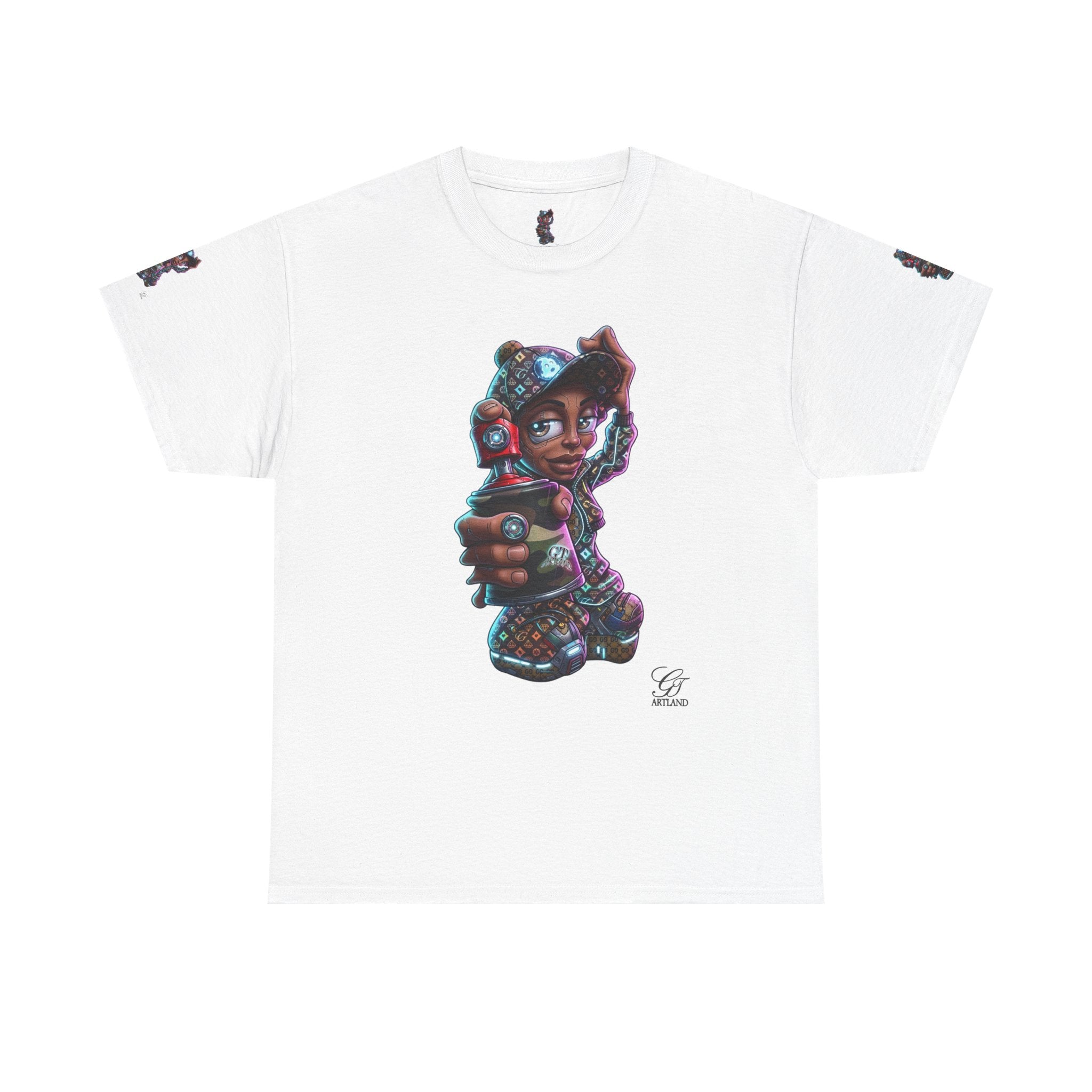 Ebony Futuristic Urban Spray Can Kid Gamer Tee - Cute Streetwear Graphic T-Shirt by GT Artland