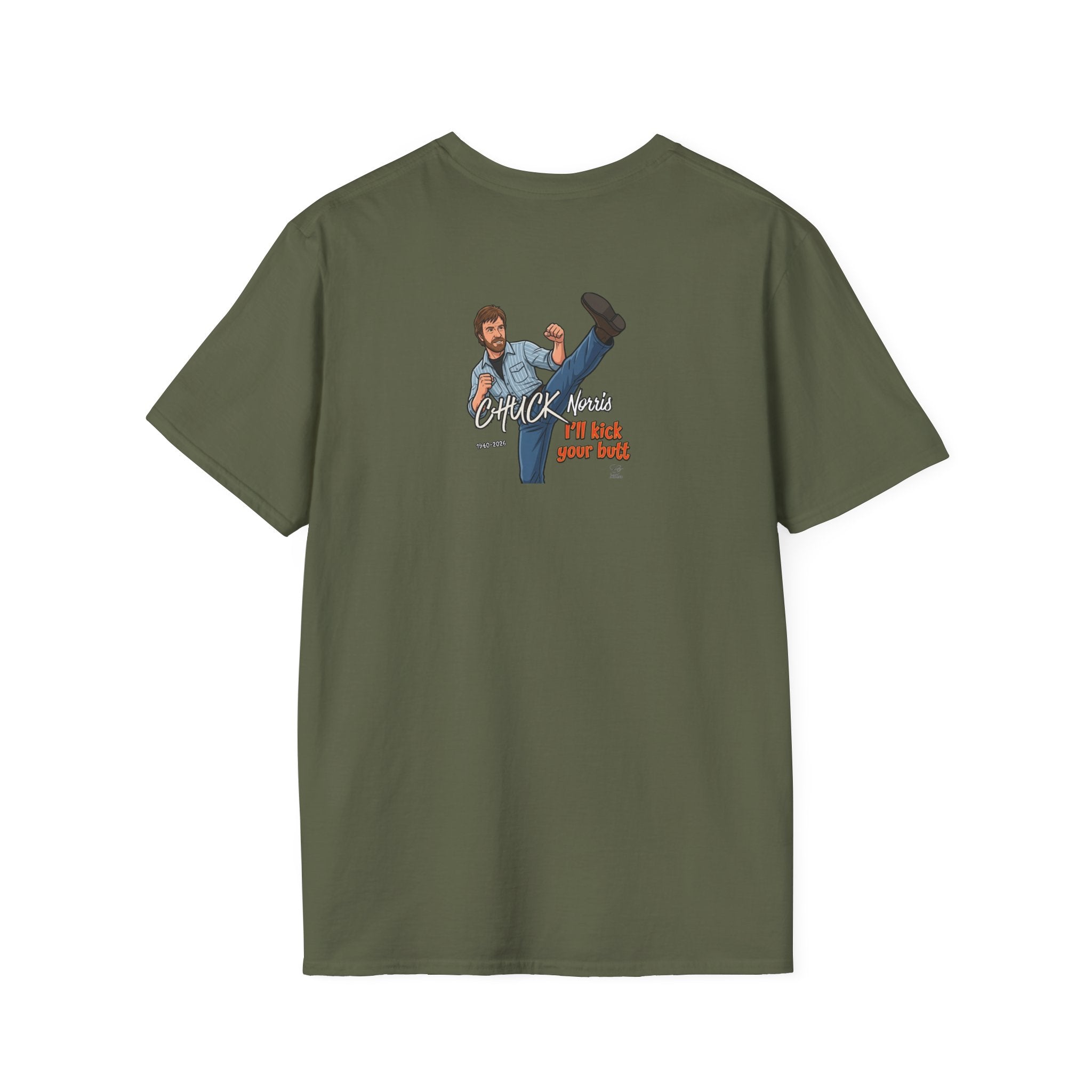Chuck Norris Kick Illustration T-Shirt | I'll Kick Your Butt text by GT Artland