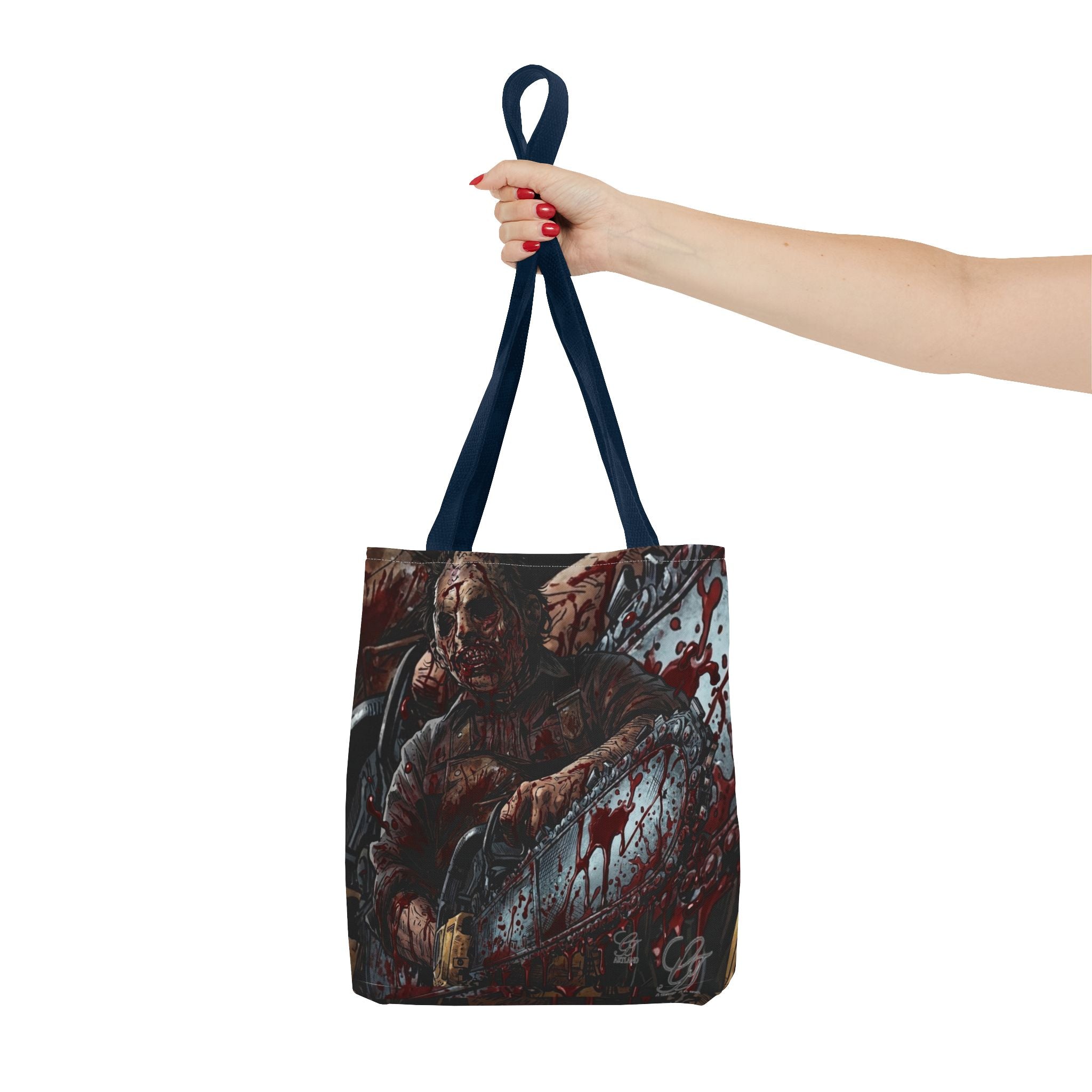 Bloody Zombie Chainsaw Tote Bag | Horror Thriller by GT Artland