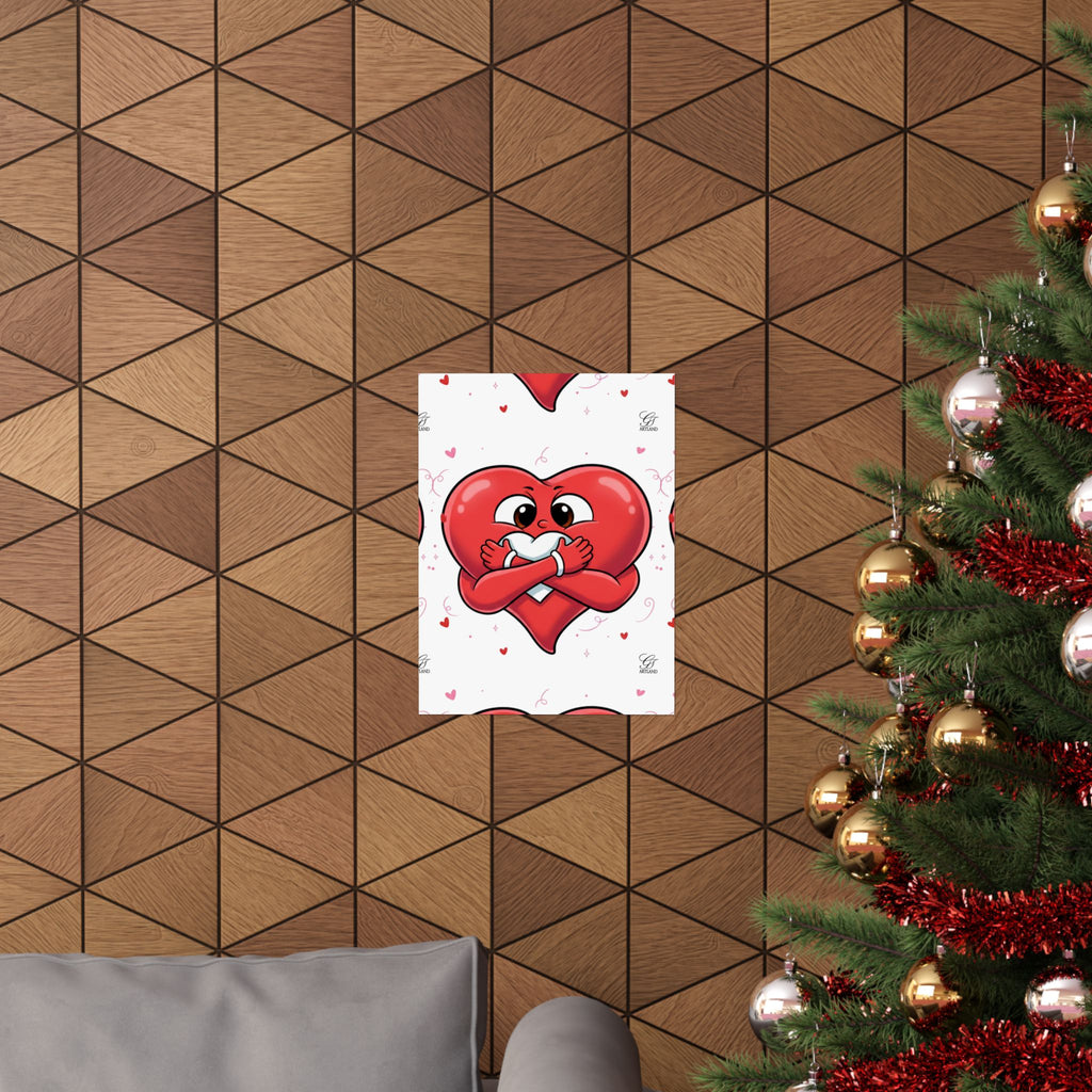 Valentine Hug Heart Matte Poster — Cute Cartoon Heart Embrace Wall Art by GT Artland