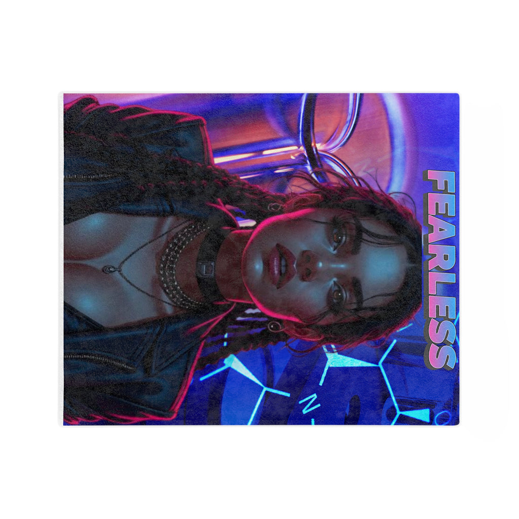 Neon "Fearless" Cyberpunk Lady Velveteen Throw Blanket - Throw