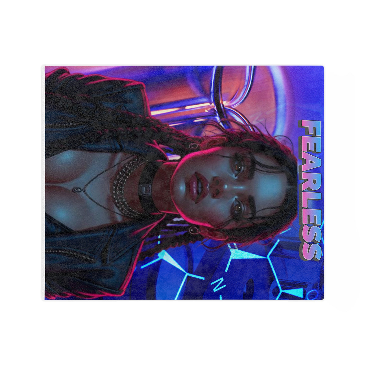 Neon "Fearless" Cyberpunk Lady Velveteen Throw Blanket - Throw