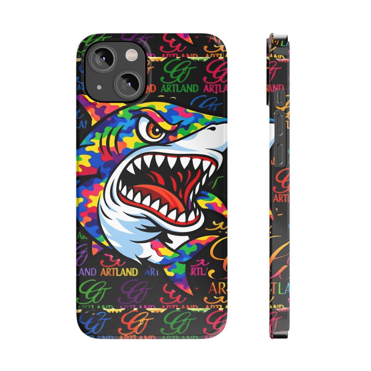 Colorful Shark GT Illustration Slim Phone Case | Neon Graffiti Pattern by GT Artland