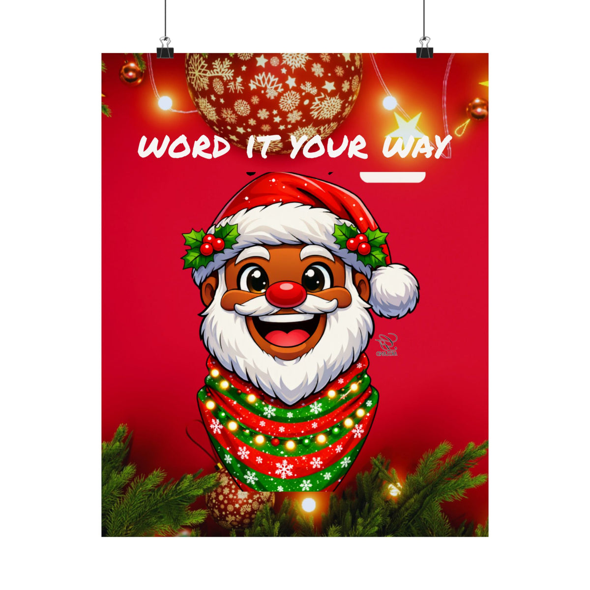 Word It Your Way  Ebony Santa Christmas Matte Vertical Poster by GT Artland