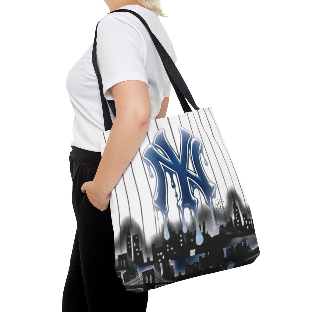 City NYC Drip Personalized Any Name Any Number Tote Bag — Custom Name Pinstripe NYC Design by GT Artland