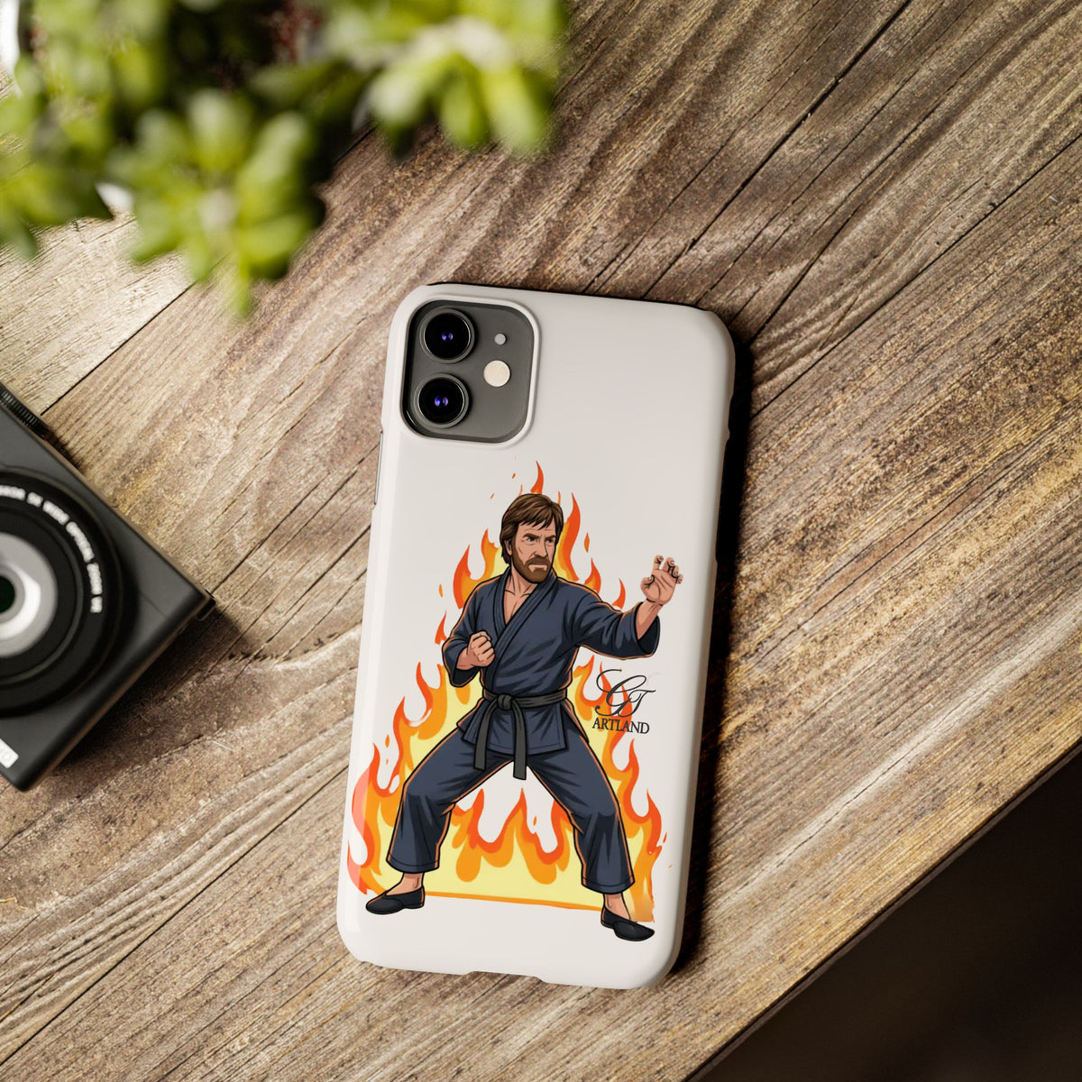 Karate Master Chuck Norris Illustration Slim Phone Case | Martial Arts Flames by GT Artland