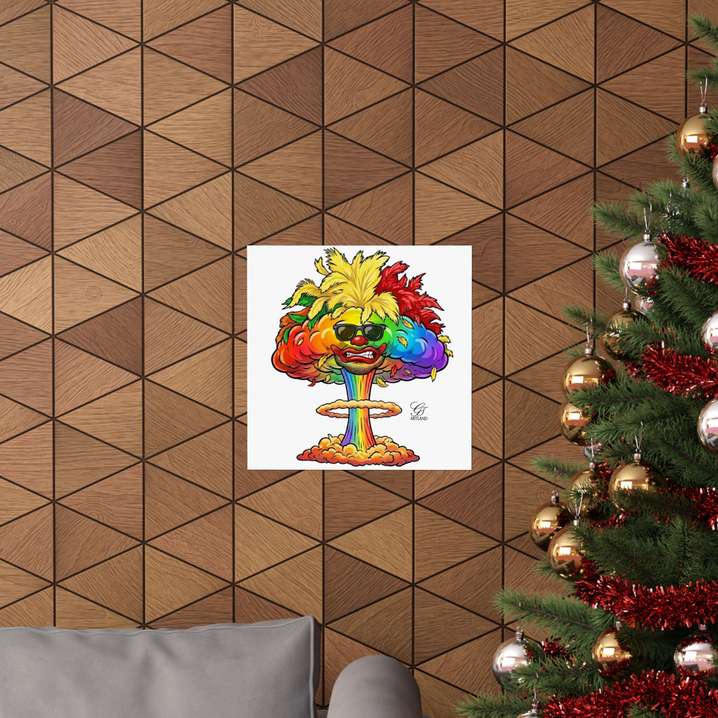 Rainbow Clown Mushroom Cloud Poster | Matte Vertical Art Print by GT Artland