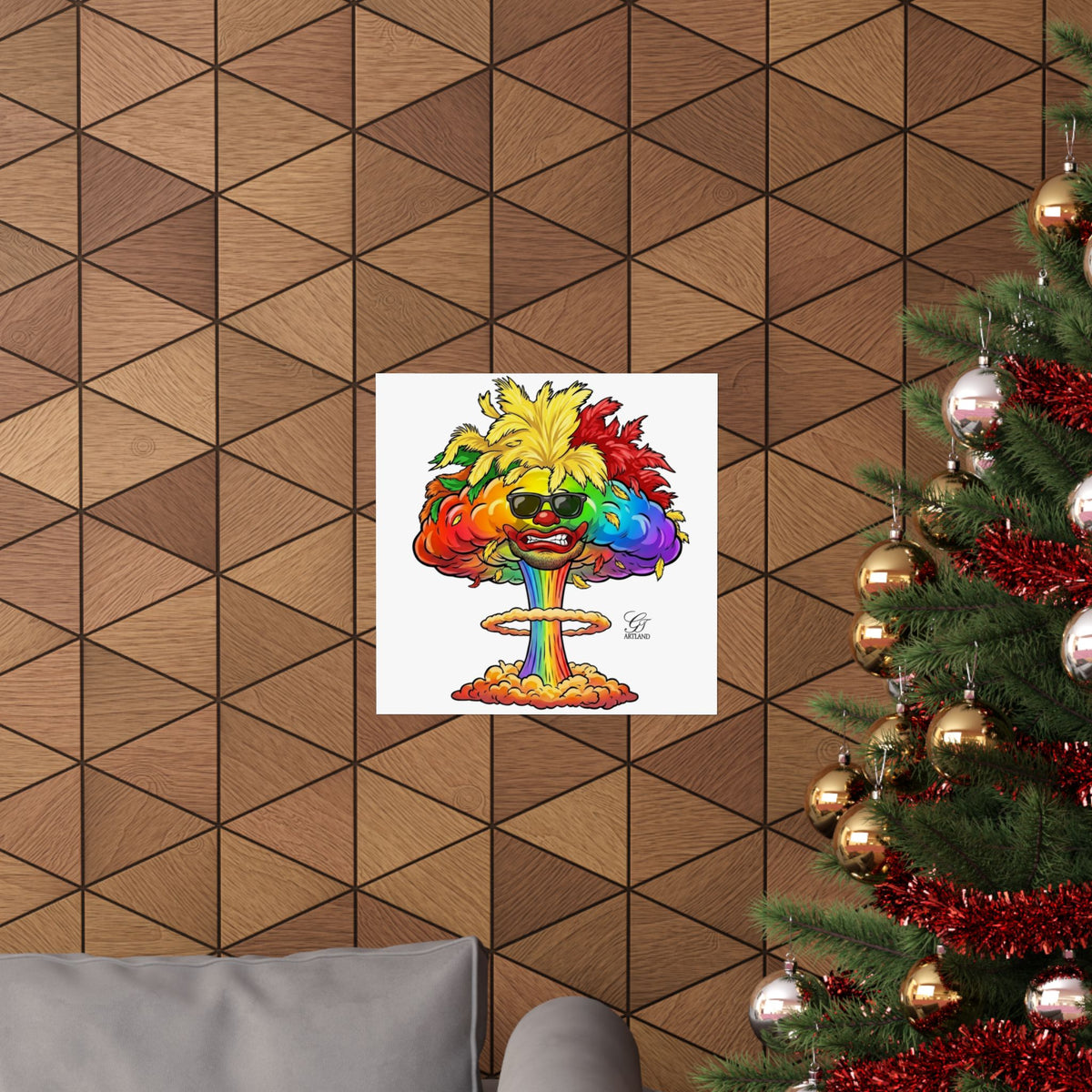 Rainbow Clown Mushroom Cloud Poster | Matte Vertical Art Print by GT Artland