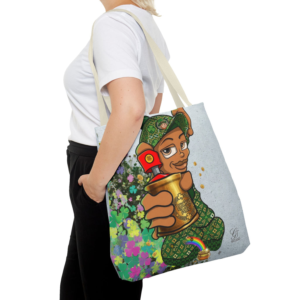 "Lucky Art" Spray Can Ebony Couple (Boy/Girl) St Patrick Theme Designer Tote Bag by GT Artland