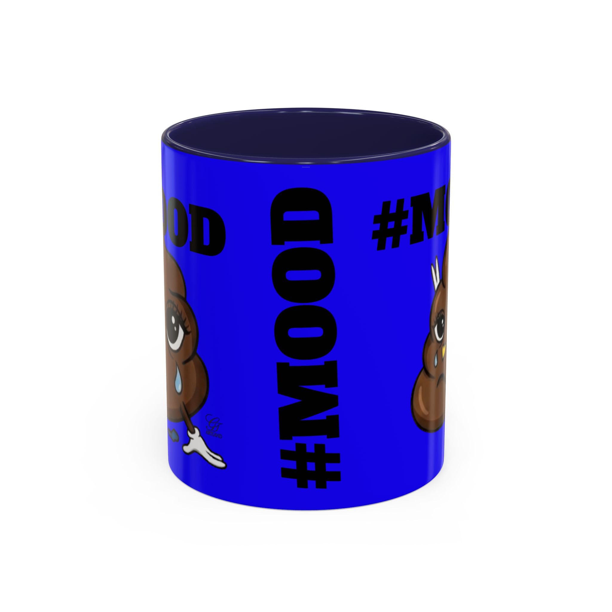#MOOD Poop Emoji Retro Blue Accent Coffee Mug – Funny Blue 11/15oz Gift by GT Artland